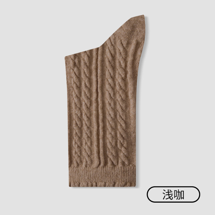 女襪｜襪子女加厚保暖蓄熱鎖溫麻花羊毛襪彈力花邊親膚舒適堆堆襪「M3166」25.10-4