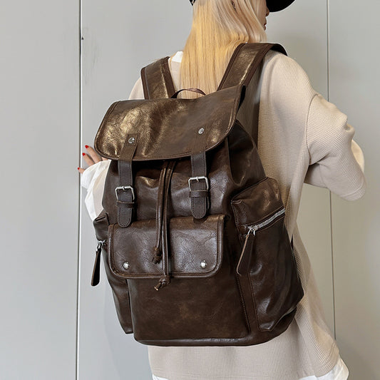 致青春｜韓版PU雙肩包男防潑水情侶休閒旅行背包出差通勤商務質感雙肩包「5619-138」25.10-4