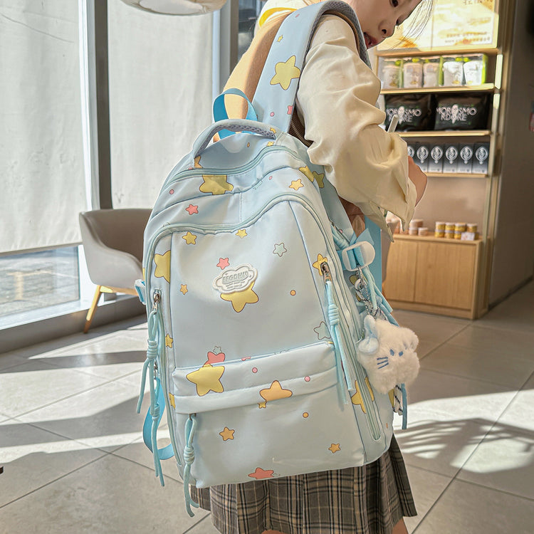致青春｜日系ins高顏值雙肩包小清新甜美星星背包初高中生輕便大容量書包「2077-133」25.10-4