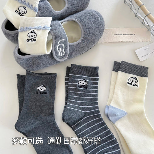 女襪｜卡通圖案襪子女棉質吸汗透氣親膚舒適中筒襪雙針耐磨花邊諸暨襪子「YR1206」25.08-4