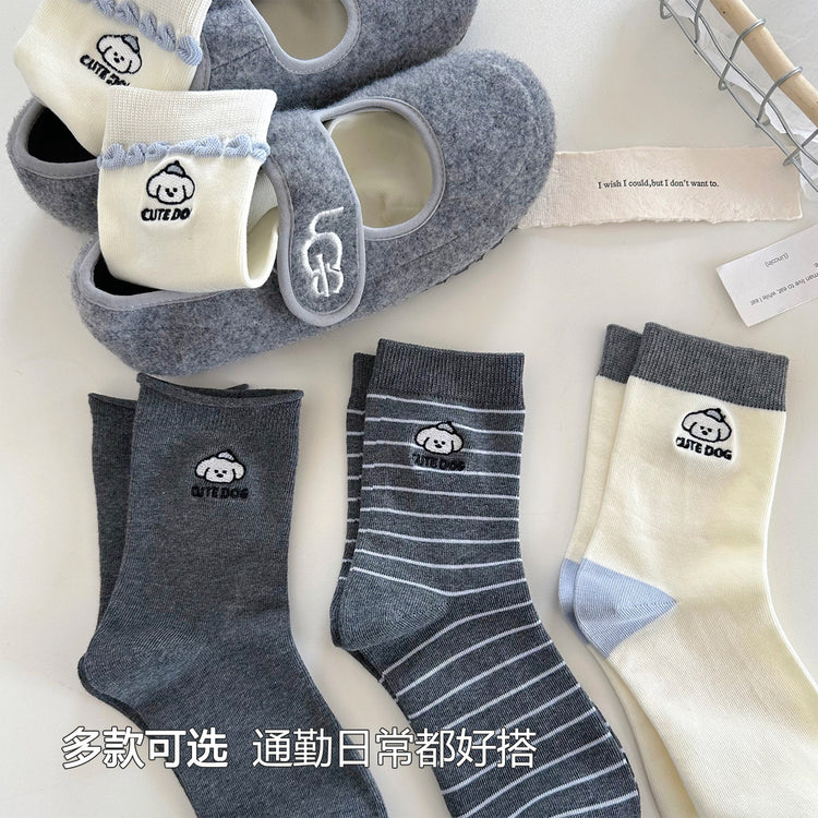 女襪｜卡通圖案襪子女棉質吸汗透氣親膚舒適中筒襪雙針耐磨花邊諸暨襪子「YR1206」25.08-4