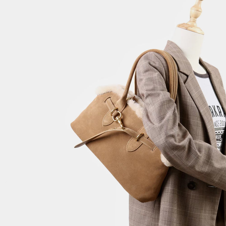 質感真皮｜2025新款復古磨砂毛絨拼接手提包大容量通勤腋下包女包包小眾設計「8358」25.11-3