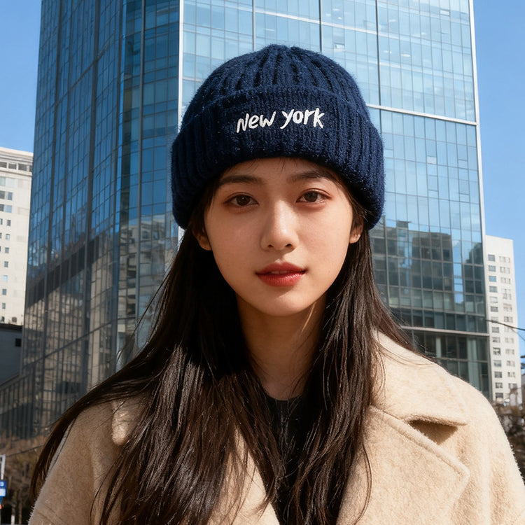 流行帽子｜大頭圍字母刺繡針織毛線帽子女冬季保暖防寒冷帽顯臉小瓜皮包頭帽「C5749」25.10-4