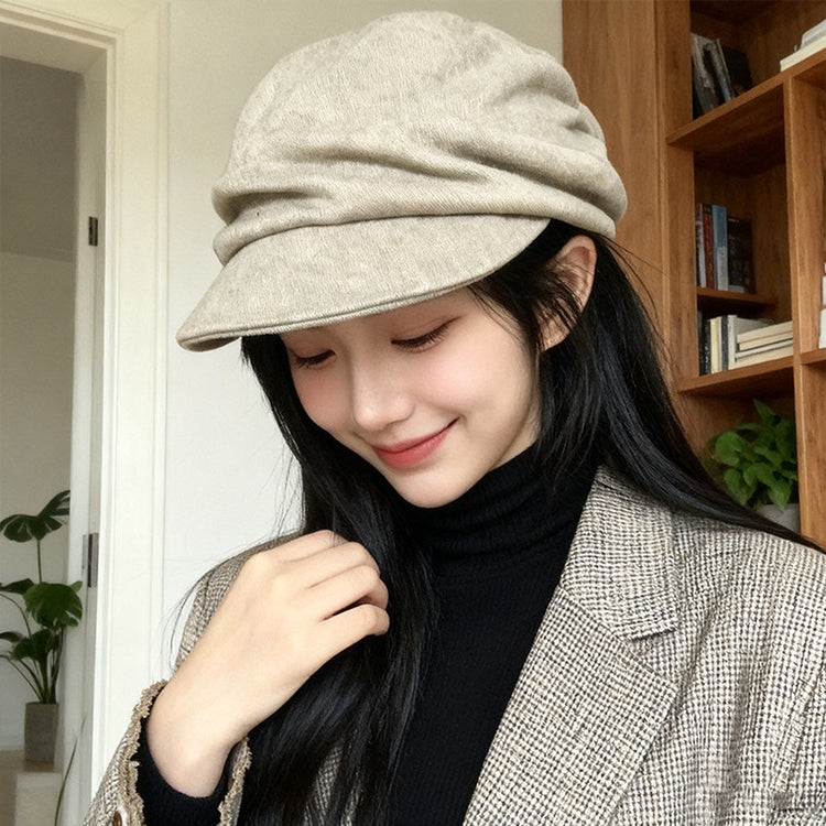 流行帽子｜日系山本風褶皺貝雷帽子女秋冬2025新款馬術帽復古鴨舌平頂報童帽「C5861」25.11-4