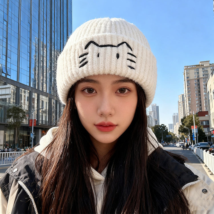 流行帽子｜可愛小貓毛線帽子女秋冬新款顯臉小保暖護耳針織帽學生套頭冷帽男「C5617」25.11-1