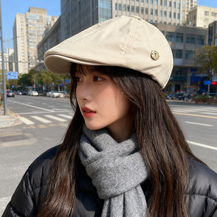 流行帽子｜英倫復古pu報童帽子女秋冬英倫顯臉小反戴貝雷帽小眾百搭前進帽潮「C5646」25.09-4