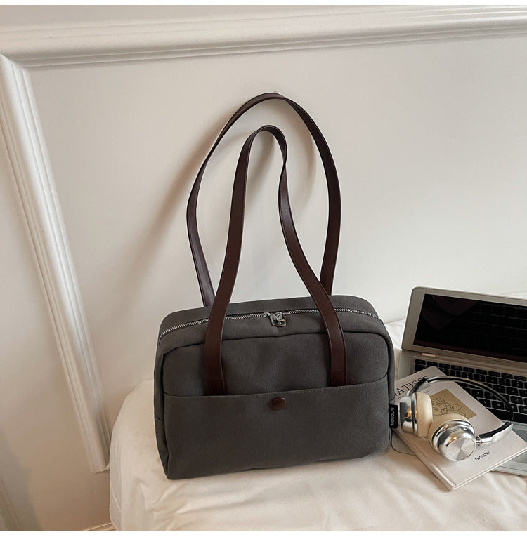 致青春｜大容量帆布包女2025新款復古洋氣單肩包上班通勤托特包「6673-125」25.10-4