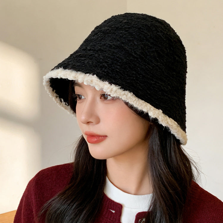 流行帽子｜2025新款羊羔卷漁夫帽子女秋冬季毛絨大頭圍針織水桶帽冬天盆帽「C1599」25.12-2