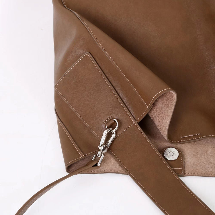 質感真皮｜2025新款高質感軟牛皮慵懶大容量通勤休閒斜挎包托特包時尚單肩腋下包「OS83316」25.10-4