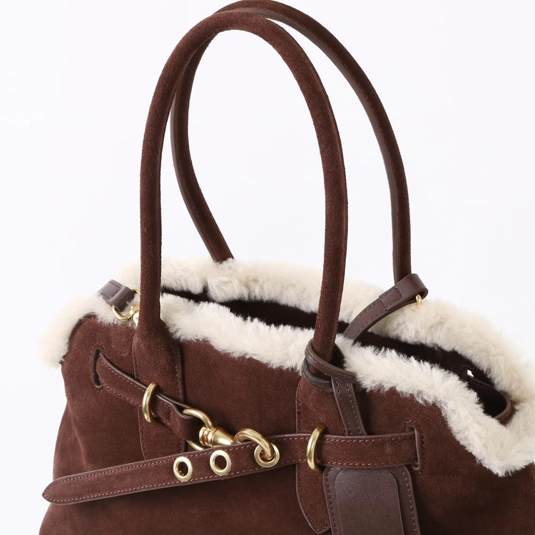 質感真皮｜2025新款復古磨砂毛絨拼接手提包大容量通勤腋下包女包包小眾設計「8358」25.11-3