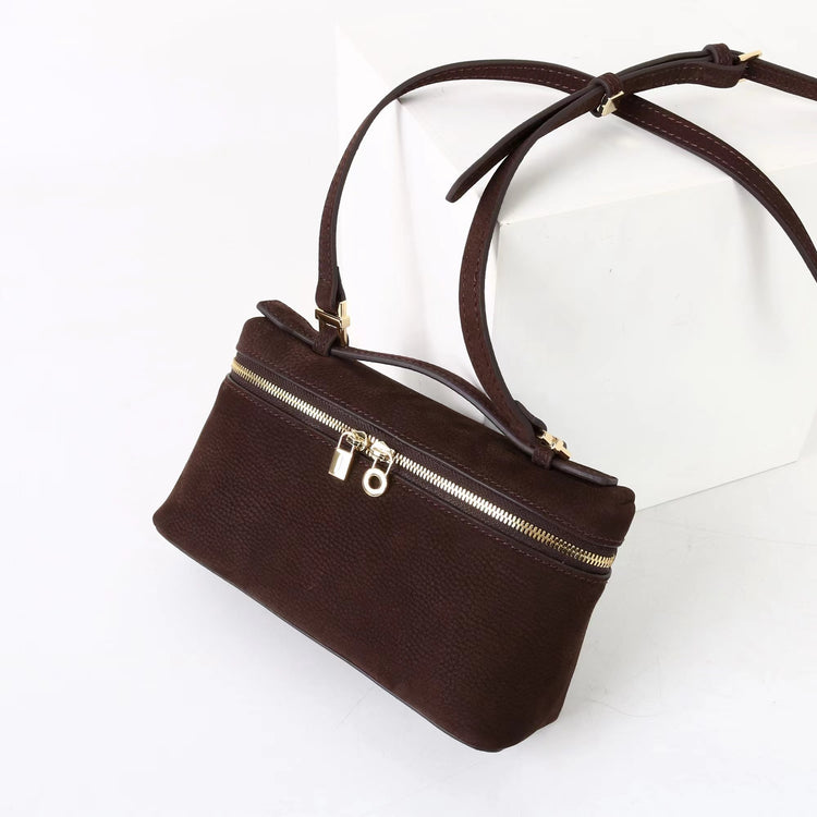 質感真皮｜2025新款百搭LP19真皮手提包磨砂麂皮絨飯盒包化妝包手拎肩斜背包「8323-1」25.10-4