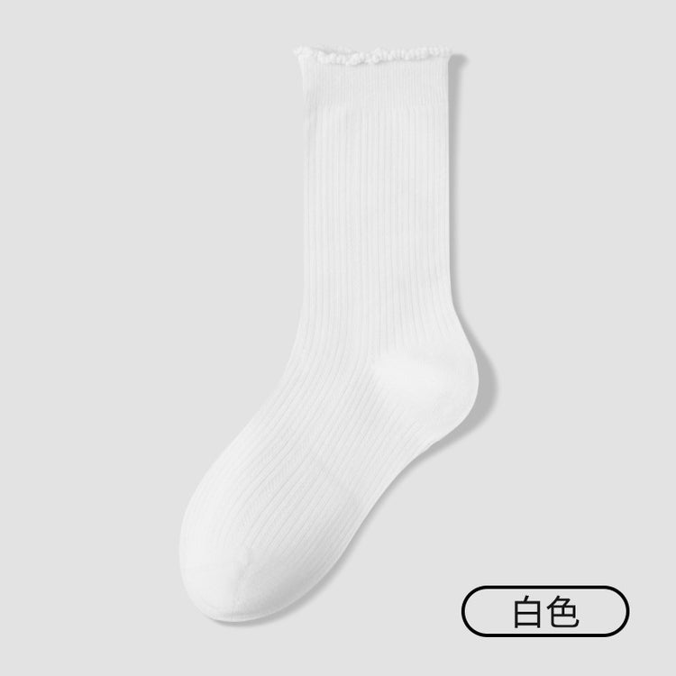 女襪｜花邊堆堆襪子女抑菌防臭抗起球中筒襪吸濕排汗彈力萊卡無骨月子襪「ZJ25035」25.10-2