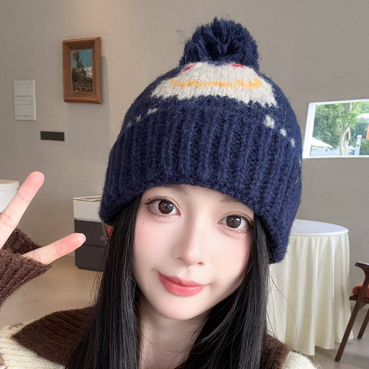 流行帽子 |2025新款可愛提花青蛙毛球毛線帽子女秋冬保暖護耳針織帽男套頭帽「C5569」25.09-2