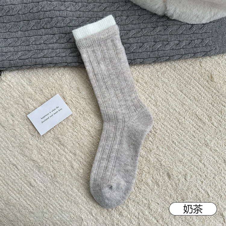 女襪｜襪子女士撞色雙羅口親膚舒適堆堆襪蓄熱鎖溫保暖美利奴羊毛襪「MK5179」25.11-1