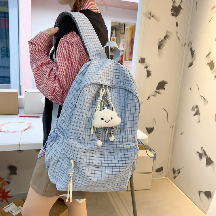 致青春｜高顏值森系小清新格子少女心旅行雙肩包韓版ins風學生黨上課背包「1392-132」25.12-1