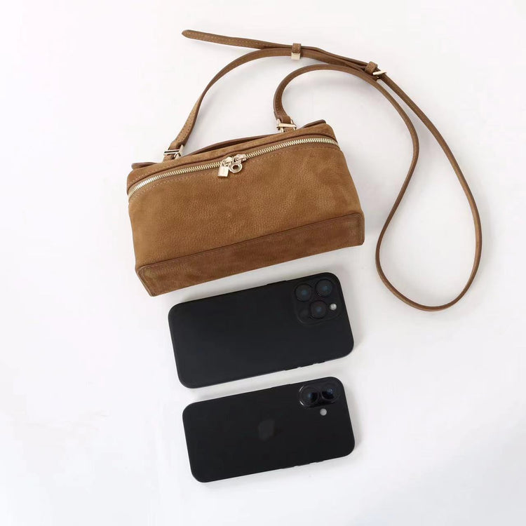 質感真皮｜2025新款百搭LP19真皮手提包磨砂麂皮絨飯盒包化妝包手拎肩斜背包「8323-1」25.10-4