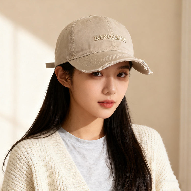 流行帽子｜美式復古字母刺繡磨邊棒球帽子女戶外遮陽大頭圍顯臉小鴨舌帽男潮「C5772」25.11-2
