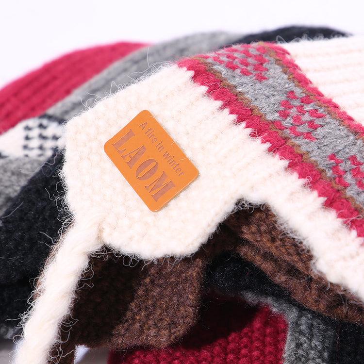 流行帽子｜費爾島風毛線帽子女冬季加厚保暖針織帽護耳防寒顯臉小飛行「C5739」25.10-4