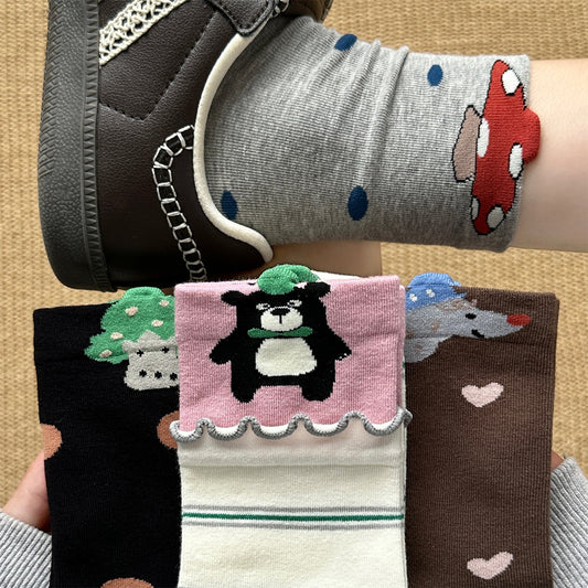 女襪｜立體卡通圖案襪子可愛學院風彈力無骨短襪棉質吸汗透氣襪子「MK5119」25.08-2