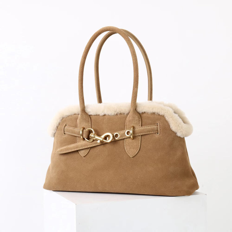 質感真皮｜2025新款復古磨砂毛絨拼接手提包大容量通勤腋下包女包包小眾設計「8358」25.11-3