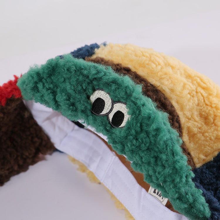 流行帽子｜可愛泡芙蛙翻檐羊羔絨帽子女冬保暖護耳帽多巴胺撞色套頭帽男「C5726」25.10-4