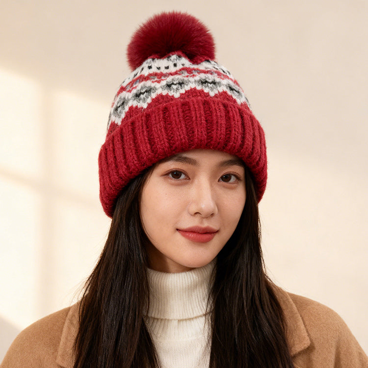 流行帽子｜費爾島帽子女秋冬加厚保暖護耳顯臉小毛線帽防寒針織包頭套頭冷帽「C5858」25.11-4
