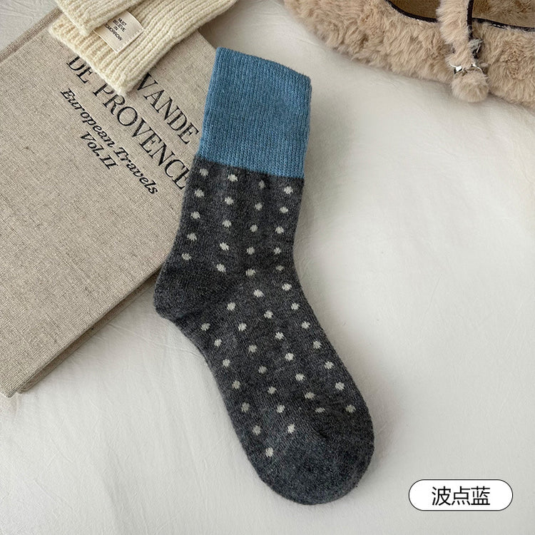 女襪｜灰色羊毛襪子女冬季加絨加厚保暖愛心蝴蝶結堆堆襪彈力親膚中筒襪「HD25856」25.11-2