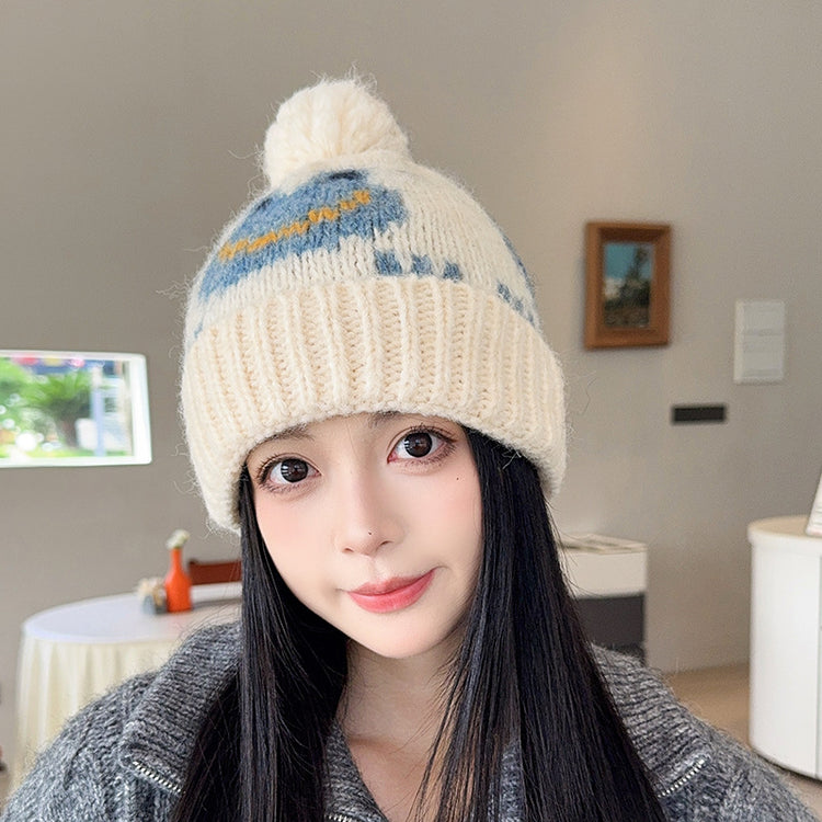 流行帽子 |2025新款可愛提花青蛙毛球毛線帽子女秋冬保暖護耳針織帽男套頭帽「C5569」25.09-2