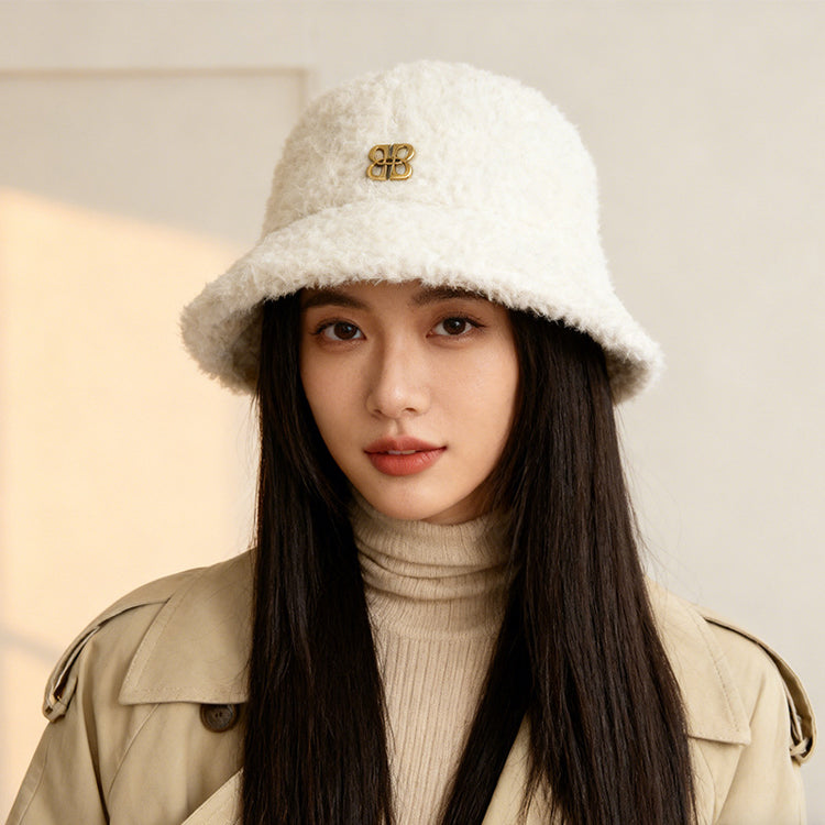 流行帽子｜羊羔毛絨漁夫帽子女秋冬2025新款保暖加厚防寒盆帽時尚百搭水桶帽「C5870ASD」25.12-1
