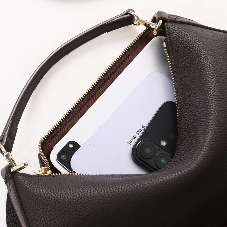 質感真皮｜2025新款潮流時尚百搭休閒頭層軟牛皮鏈條荔枝紋單肩包斜挎通勤托特包「6667」25.12-2