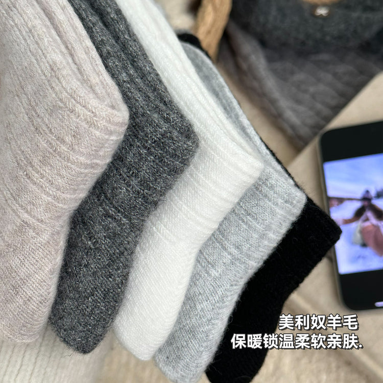 女襪｜襪子女士撞色雙羅口親膚舒適堆堆襪蓄熱鎖溫保暖美利奴羊毛襪「MK5179」25.11-1