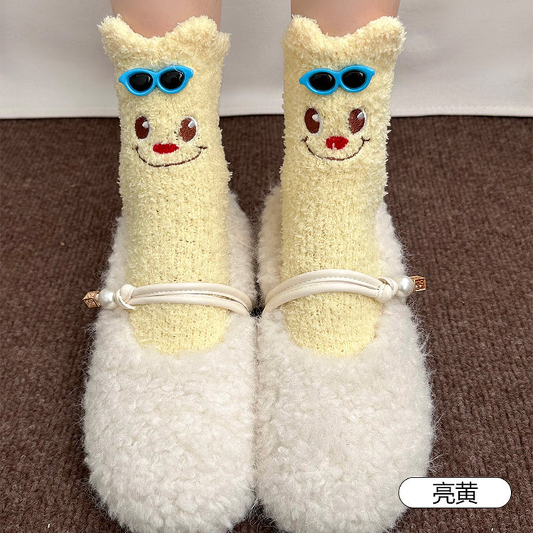 女襪｜立體小熊襪子女秋冬保暖加厚可愛卡通睡眠襪親膚舒適居家地板襪「WN2532」25.12-1