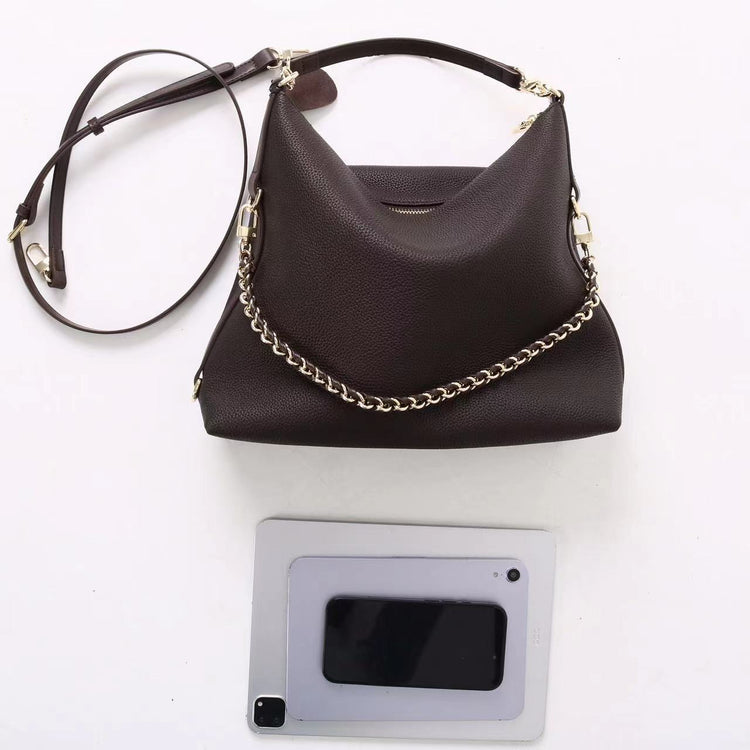 質感真皮｜2025新款潮流時尚百搭休閒頭層軟牛皮鏈條荔枝紋單肩包斜挎通勤托特包「6667」25.12-2