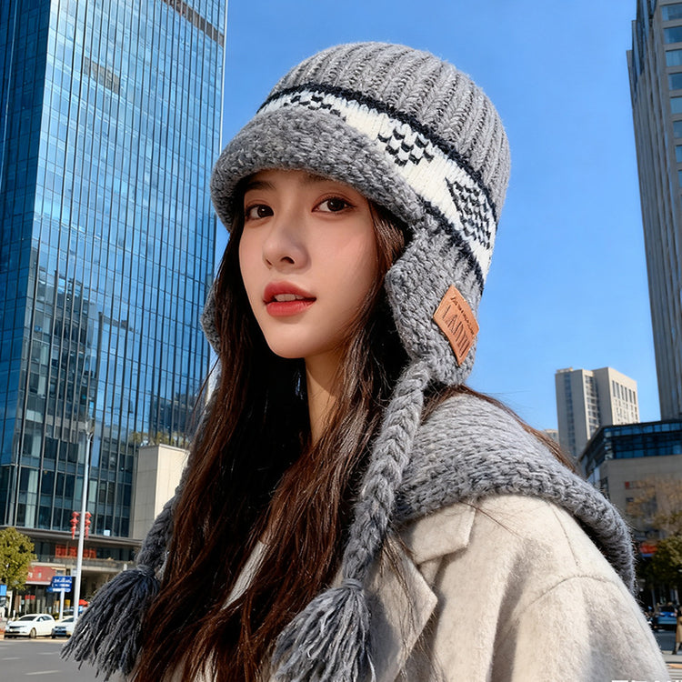 流行帽子｜費爾島風毛線帽子女冬季加厚保暖針織帽護耳防寒顯臉小飛行「C5739」25.10-4
