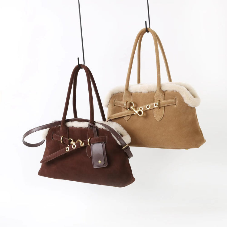 質感真皮｜2025新款復古磨砂毛絨拼接手提包大容量通勤腋下包女包包小眾設計「8358」25.11-3