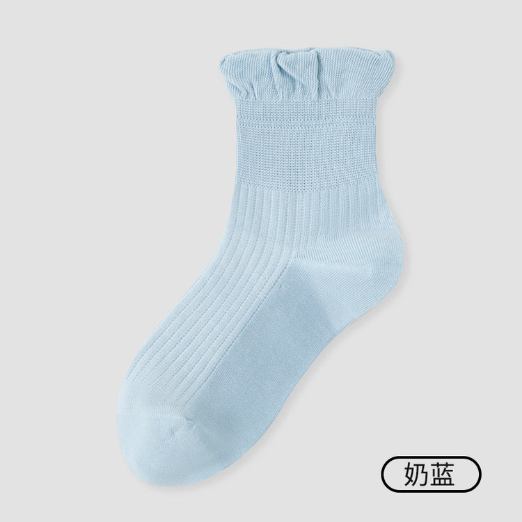 女襪｜泡泡花邊襪子女夏季薄款網眼透氣無骨中筒襪棉質吸汗透氣月子襪「W8650」25.07-3