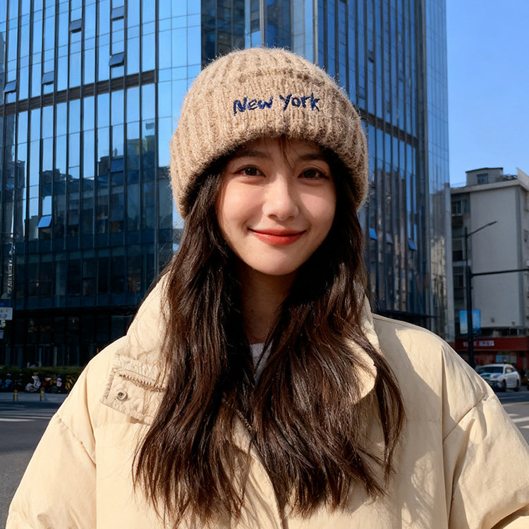 流行帽子｜大頭圍字母刺繡針織毛線帽子女冬季保暖防寒冷帽顯臉小瓜皮包頭帽「C5749」25.10-4