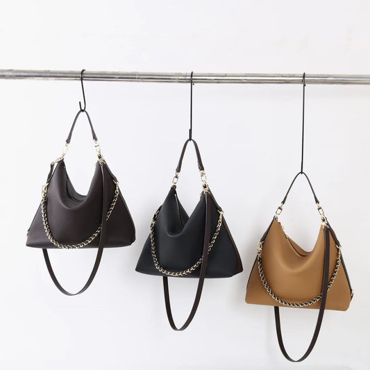 質感真皮｜2025新款潮流時尚百搭休閒頭層軟牛皮鏈條荔枝紋單肩包斜挎通勤托特包「6667」25.12-2