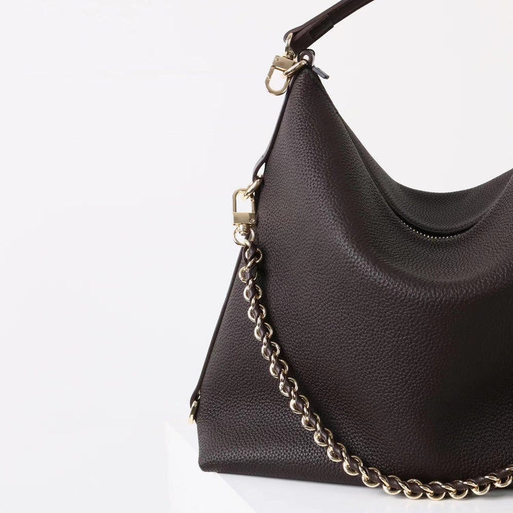 質感真皮｜2025新款潮流時尚百搭休閒頭層軟牛皮鏈條荔枝紋單肩包斜挎通勤托特包「6667」25.12-2