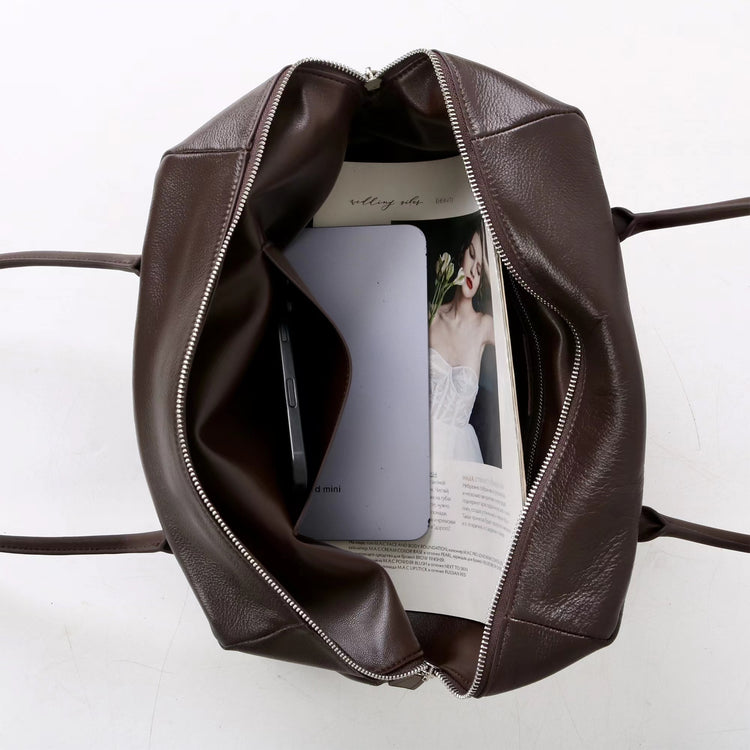 質感真皮｜2025新頭層牛皮大容量手提輕奢單肩包休閒通勤高級感腋下托特包「6166」25.11-2