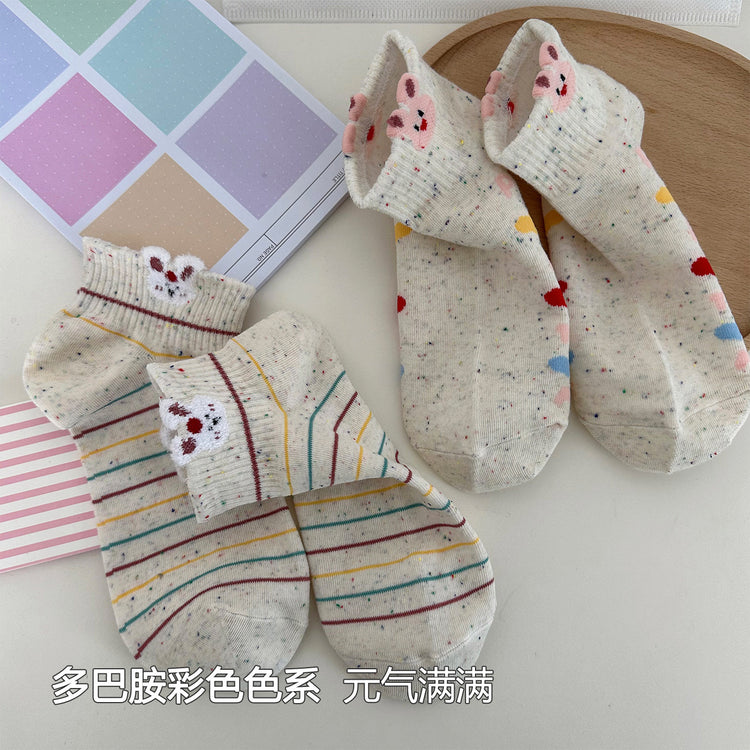 女襪｜點子紗襪子女立體卡通襪口多巴胺短襪棉質吸汗透氣舒適襪子「JR2503」25.07-4