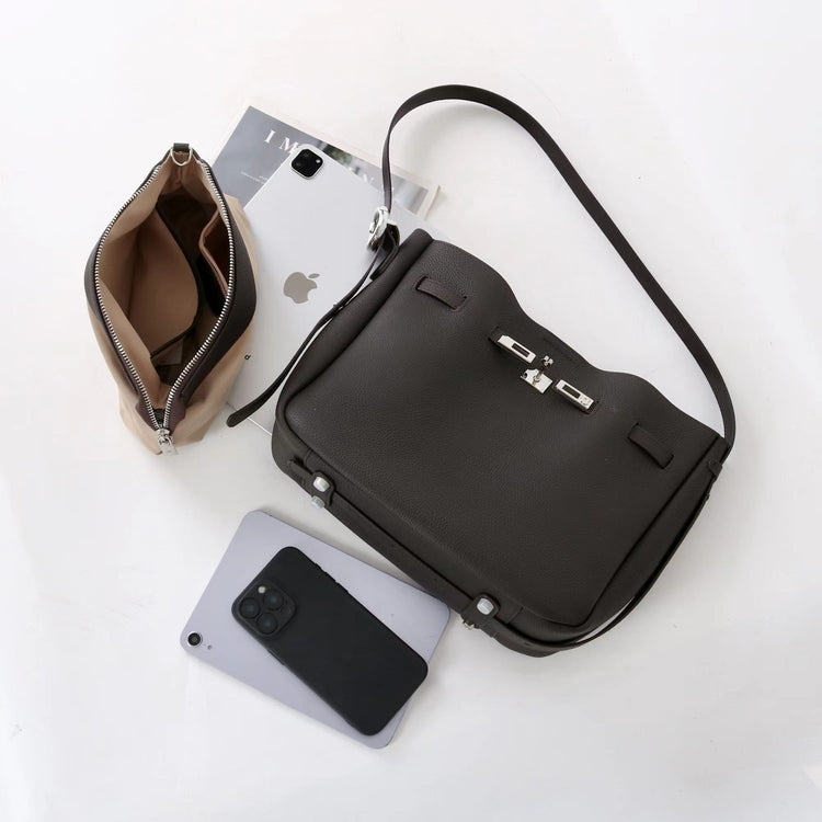 質感真皮｜2025新款頭層牛皮高級感單肩斜背手提水桶包大容量小眾百搭「OS53088」25.11-1