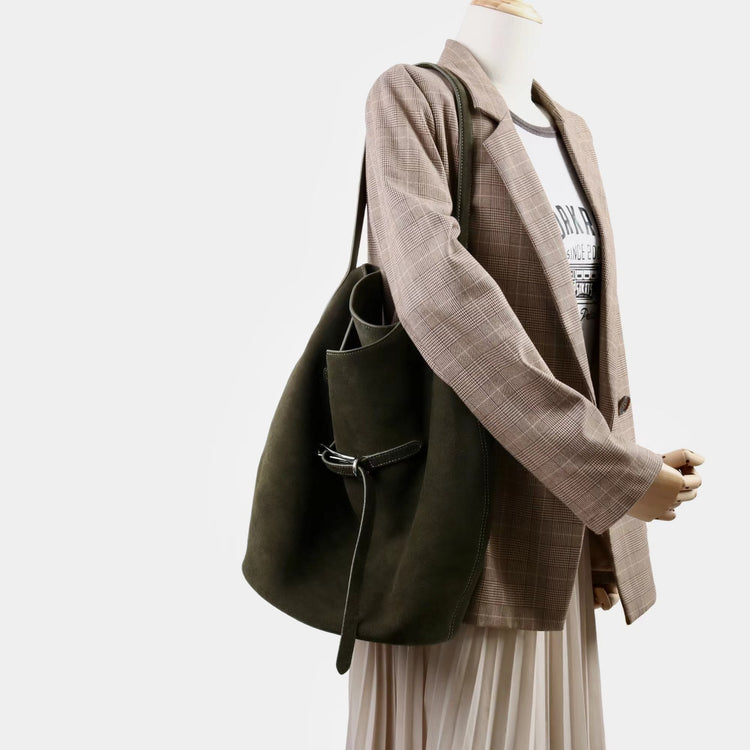 質感真皮｜2025新磨砂牛皮托特包hobo腋下包皮帶裝飾餃子水桶包百搭單肩包「6185S」25.11-2