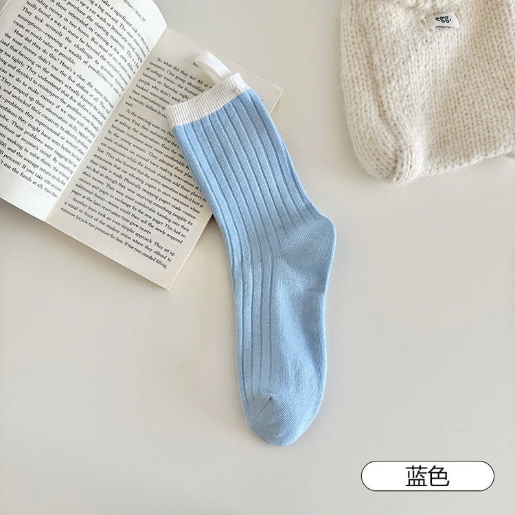 女襪｜拼色襪子女棉質親膚舒適彈力中筒襪柔軟吸汗透氣學院風諸暨襪子「XB2389」25.09-2