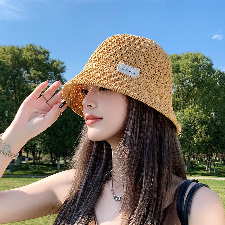 流行帽子｜夏季新款鏤空透氣帽子女編織草帽遮陽沙灘水桶帽海邊太陽帽子批發「C5038」25.05-2