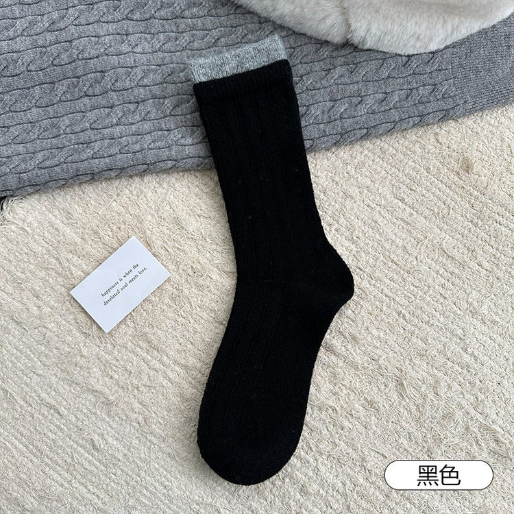 女襪｜襪子女士撞色雙羅口親膚舒適堆堆襪蓄熱鎖溫保暖美利奴羊毛襪「MK5179」25.11-1