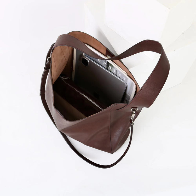 質感真皮｜2025新款高質感軟牛皮慵懶大容量通勤休閒斜挎包托特包時尚單肩腋下包「OS83316」25.10-4