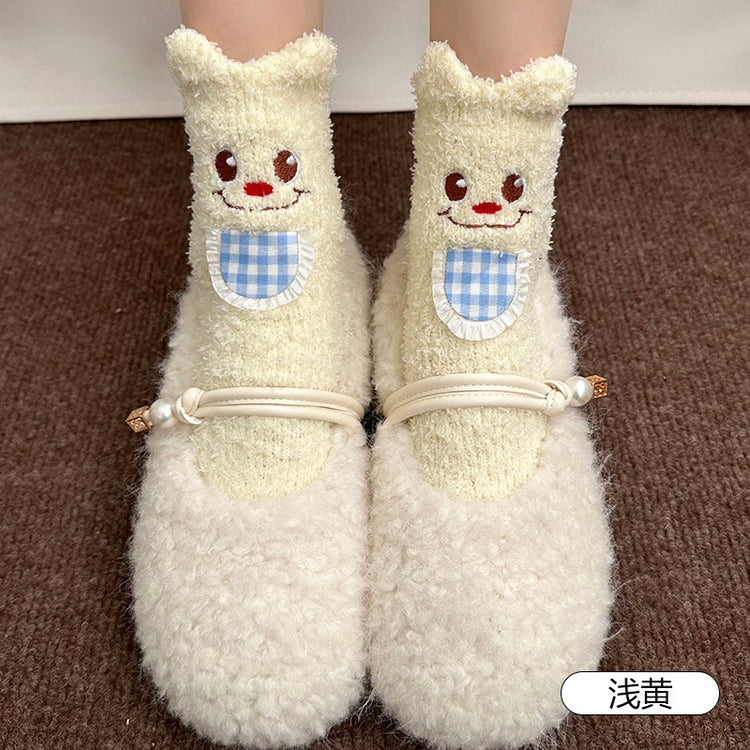 女襪｜立體小熊襪子女秋冬保暖加厚可愛卡通睡眠襪親膚舒適居家地板襪「WN2532」25.12-1