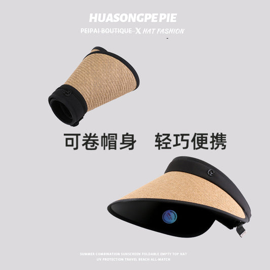 流行帽子 |  防曬帽子女夏季拉菲草空頂帽遮陽發箍大檐戶外沙灘太陽帽防紫外線「C2307」24.03-3