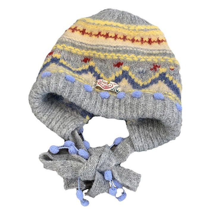 流行帽子｜2025新款費爾島針織毛線帽子女秋冬保暖巴拉克拉法帽護耳包頭帽子「C5896」25.12-2